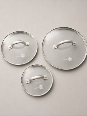 3pc Glass Lids Cookware Green Pan Collection with stainless steel handles